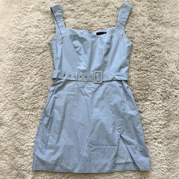 Majorelle- Carolyn Light Blue Belted Mini Dress With Slit Size Small - Picture 3 of 11
